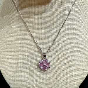 925 sterling silver pink flower 🌸 CZ necklace